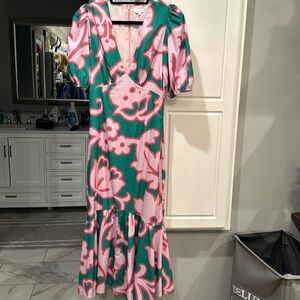 RHODE pink and green midi dress